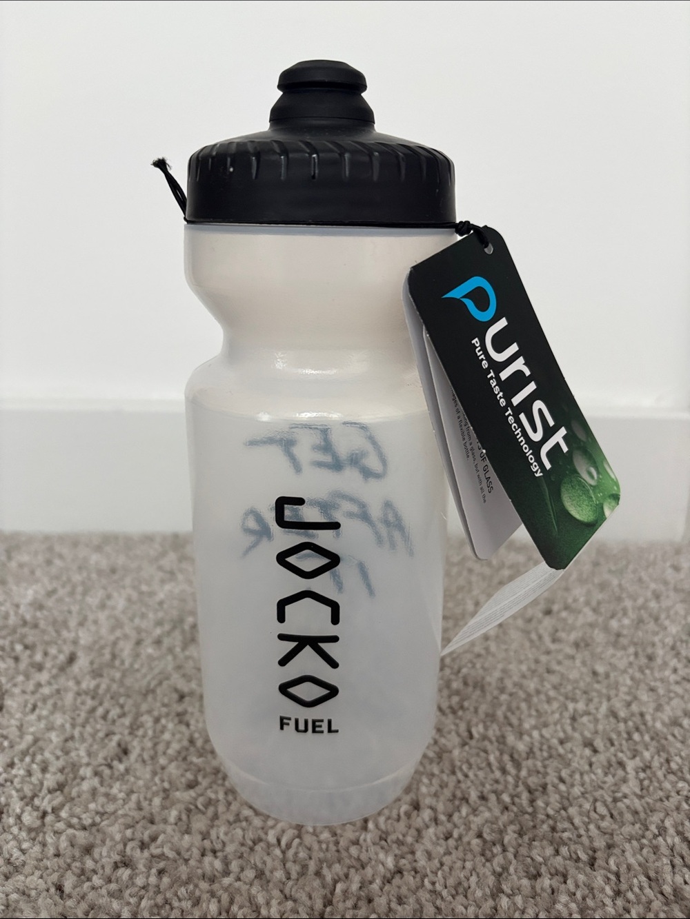 Clear White Water Bottle with Black Cap